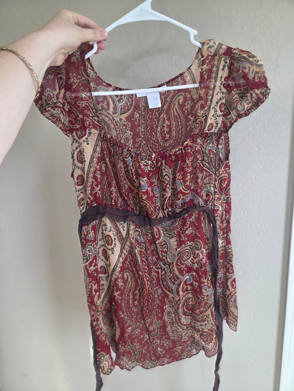 Charlotte Russe Red and Tan Paisley Short-Sleeve Tunic